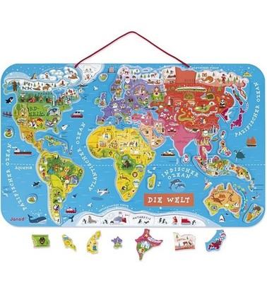 Janod J05513 Puzzle Magnetische Landkarte Die Welt aus Holz 92 Teile Deutsch
