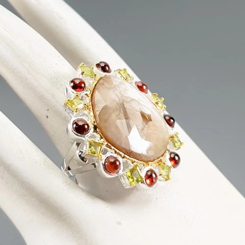 Anillo único de plata de ley 925 con zafiro dorado natural de 25 quilates + tamaño 8/B-R4064 Foto 3 de 4