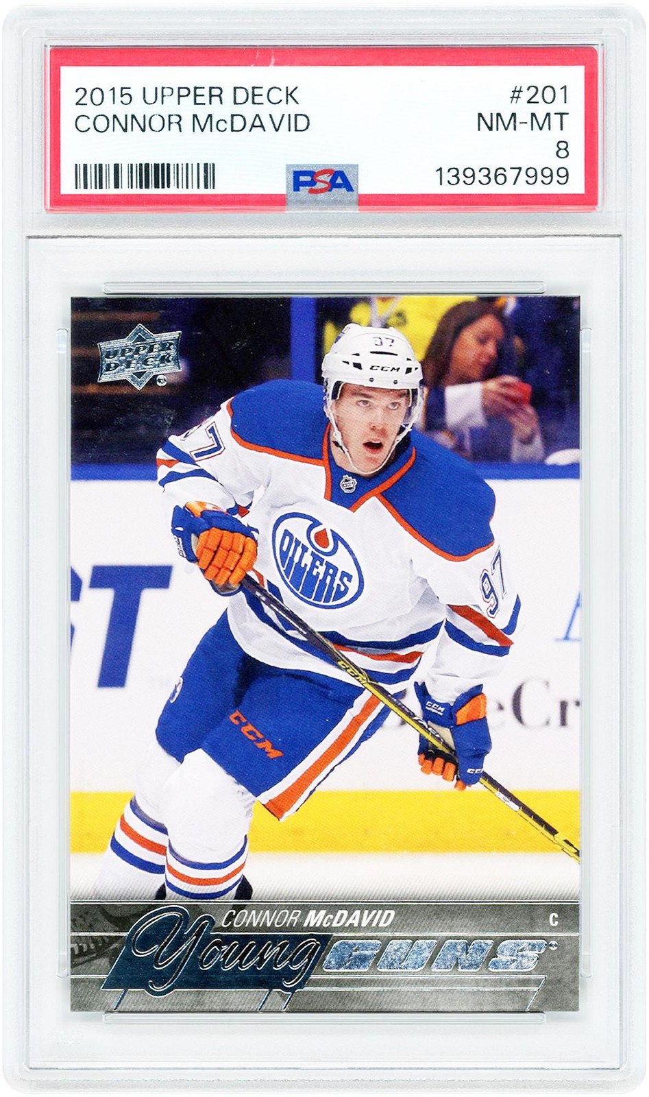 Connor McDavid Oilers 2015-16 Upper Deck Young Guns #201 PSA 8 Rookie Card