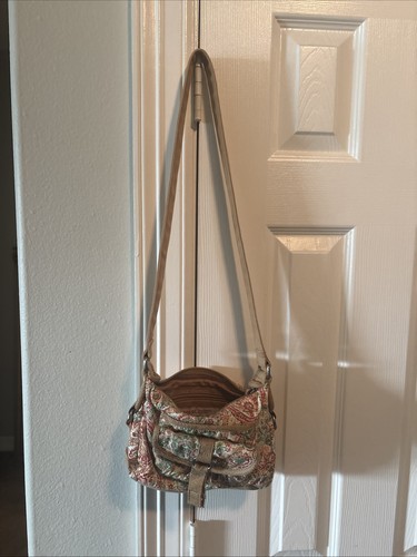 Fossil Authentic Classic Paisley Fabric Boho Purse 5" x 10" Tan Shoulder Strap