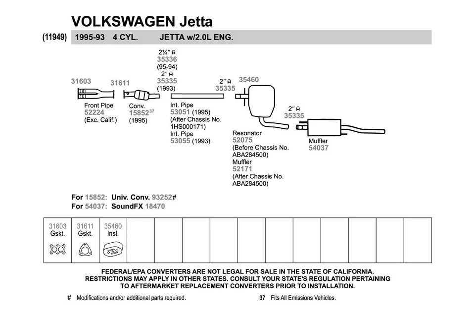 For Volkswagen Jetta 1995-1999 Walker Aluminized Steel Exhaust Intermediate Pipe Foto 4 de 4