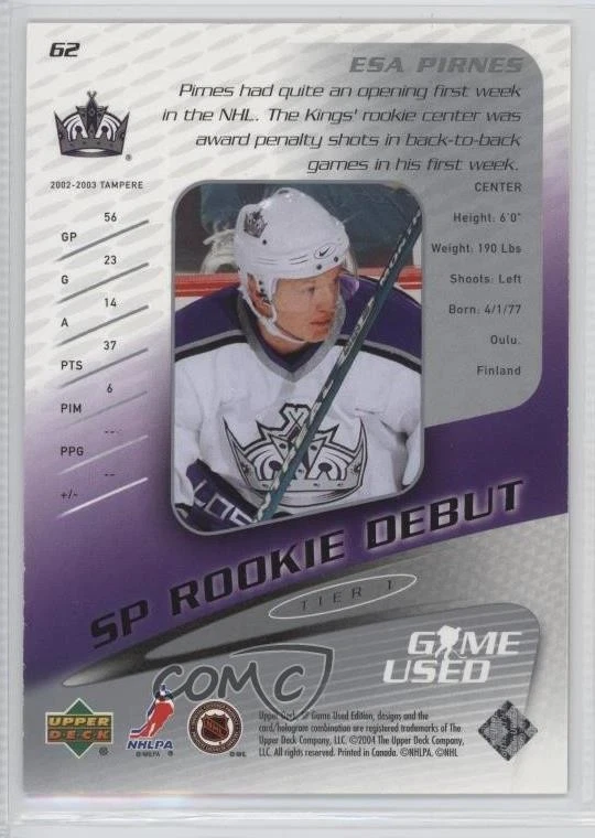 2003-04 SP Game Used Edition Debut /600 Tier 1 Esa Pirnes #62 Rookie RC - Image 2 of 2