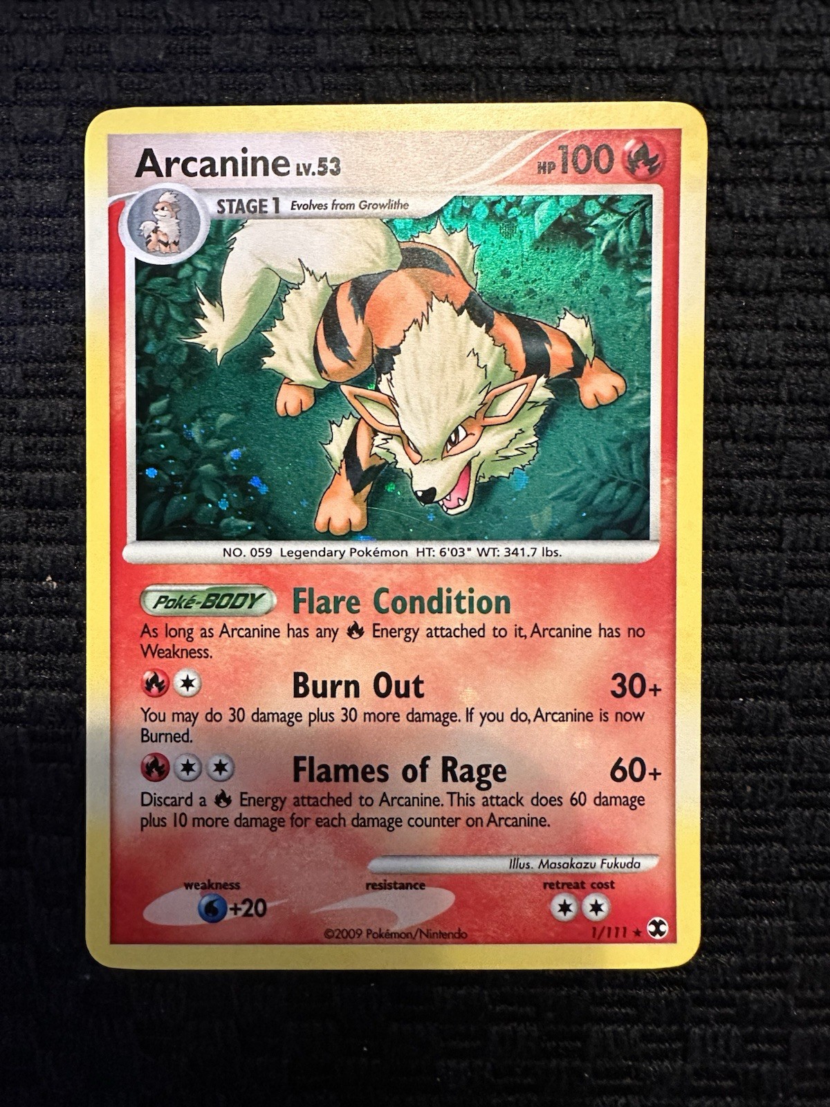 2009 Pokemon Arcanine LV. 53 Rising Rivals 1/111 HOLO NM-M OR BETTER