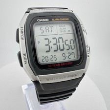 Casio Illuminator Digital Watch Black Buckle Band Silver Tone W-96H NEW BATTERY