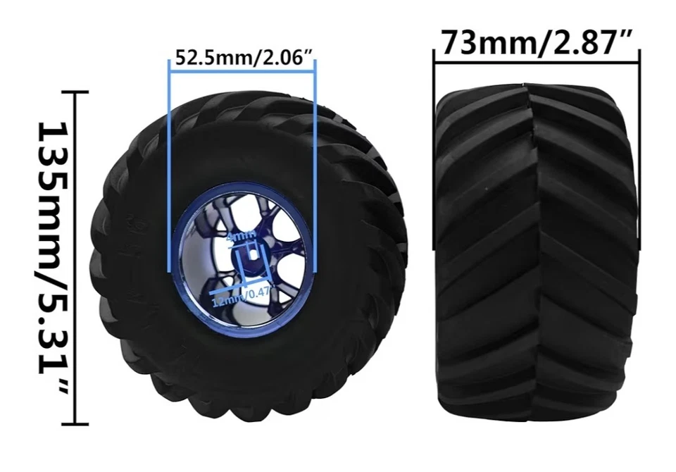 Juego de 4 ruedas de camión Monster Truck de radiocontrol de 1/10 para Traxxas Rustler HPI HSP Volcano Foto 3 de 4