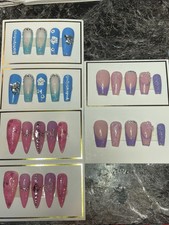 LOT OF 3 ASSORTED REUSABLE PRESS ON NAILS, NEW IN BOX, SIZE MEDIUM, HANDMDE