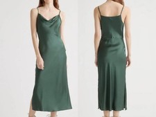NWT Quince 100% Mulberry Silk Cowl Neck Forrest Green Slip Dress Womens Large