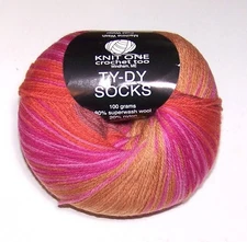 100gm ball of Knit One Crochet Two TY-DY SOCKS Superwash Wool & Nylon Yarn #1289