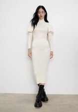 ZARA NEW WOMAN KNIT DRESS WITH PUFF SLEEVES ECRU SIZE | S |