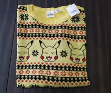 Pokemon Pikachu Christmas Holiday Yellow Knitted Kids LS Sweater Size L NWT
