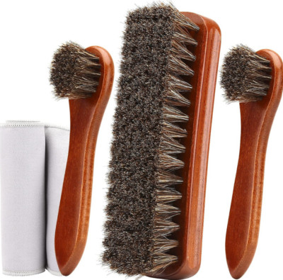 4Pcs Horsehair Shoe Brush Shine Kit Shoe Polish Kit Leather Shoes Boot Cleaniner
