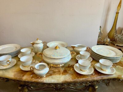 1940's MZ Czechoslovakia Lusterware Gilt Fine China Serving Set