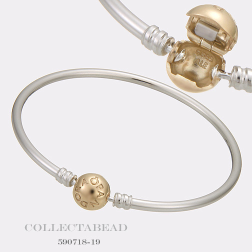 Authentic Pandora Sterling Silver and 14K Gold Bangle 7.5