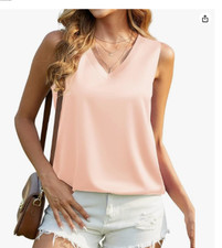 Women  s Satin Tank Tops Large V Neck Silk Basic Champagne Color Casual