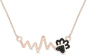 Authentic 0.05 CT Natural Diamond Paw Print Heartbeat Pendant Necklace 14k Gold Plated