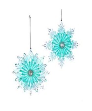 Set of 2 Glittered TURQUOISE SNOWFLAKE Christmas Ornaments by Kurt Adler