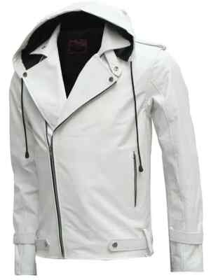 Men's Jacket Leather Motorcycle Stylish Soft New White Genuine Handmade Lambskin