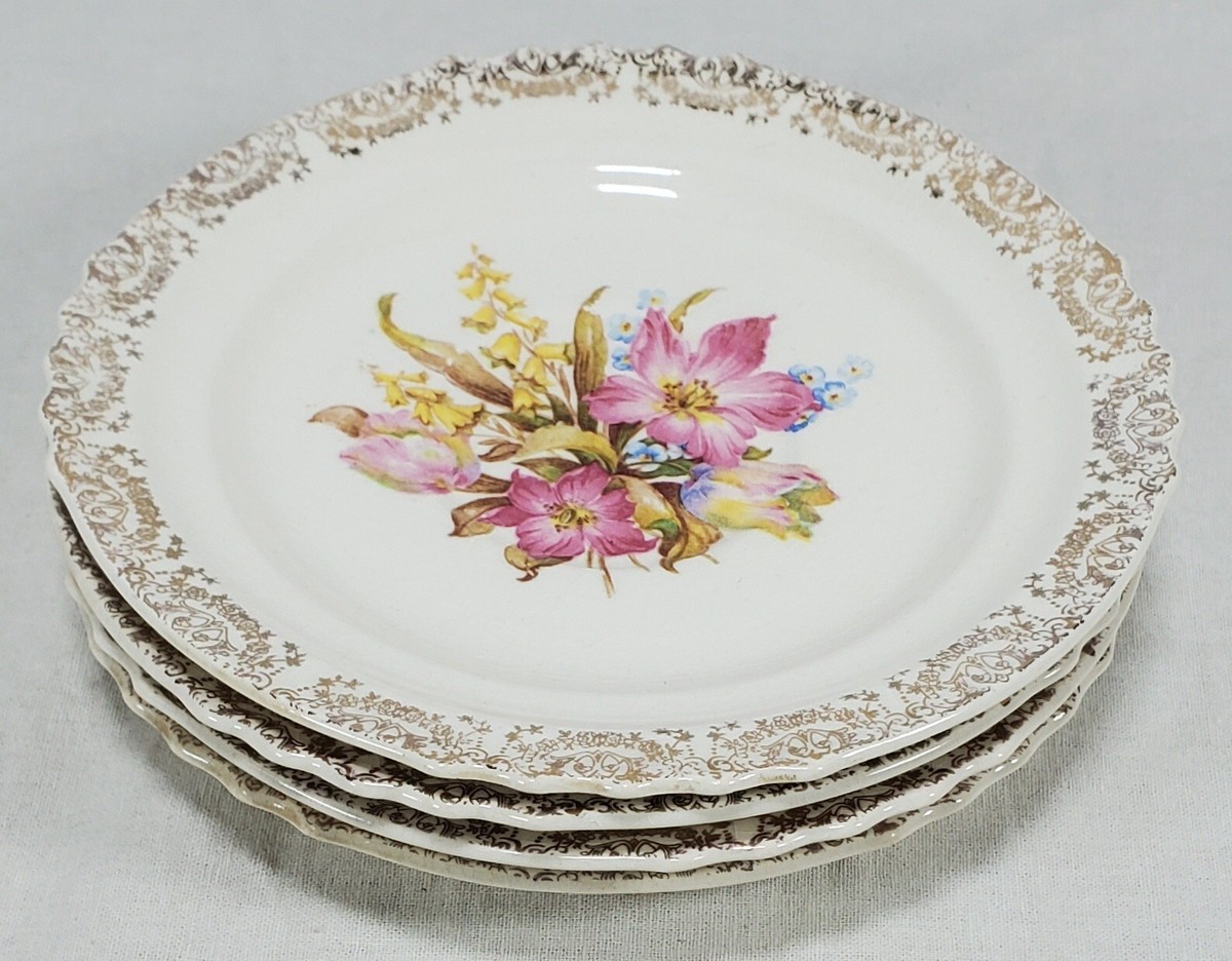 Set of 4 French Saxon China CO Saucers 22K Gold trim USA | eBay