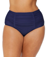 Raisins Curve Womens Plus Size 14W Solid Ruched Costa Swim Bottoms in Blue 2651