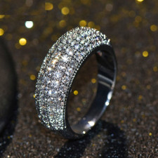 3ct Round Simulated Diamond Ring Band White Gold Plated Cluster Half Eternity