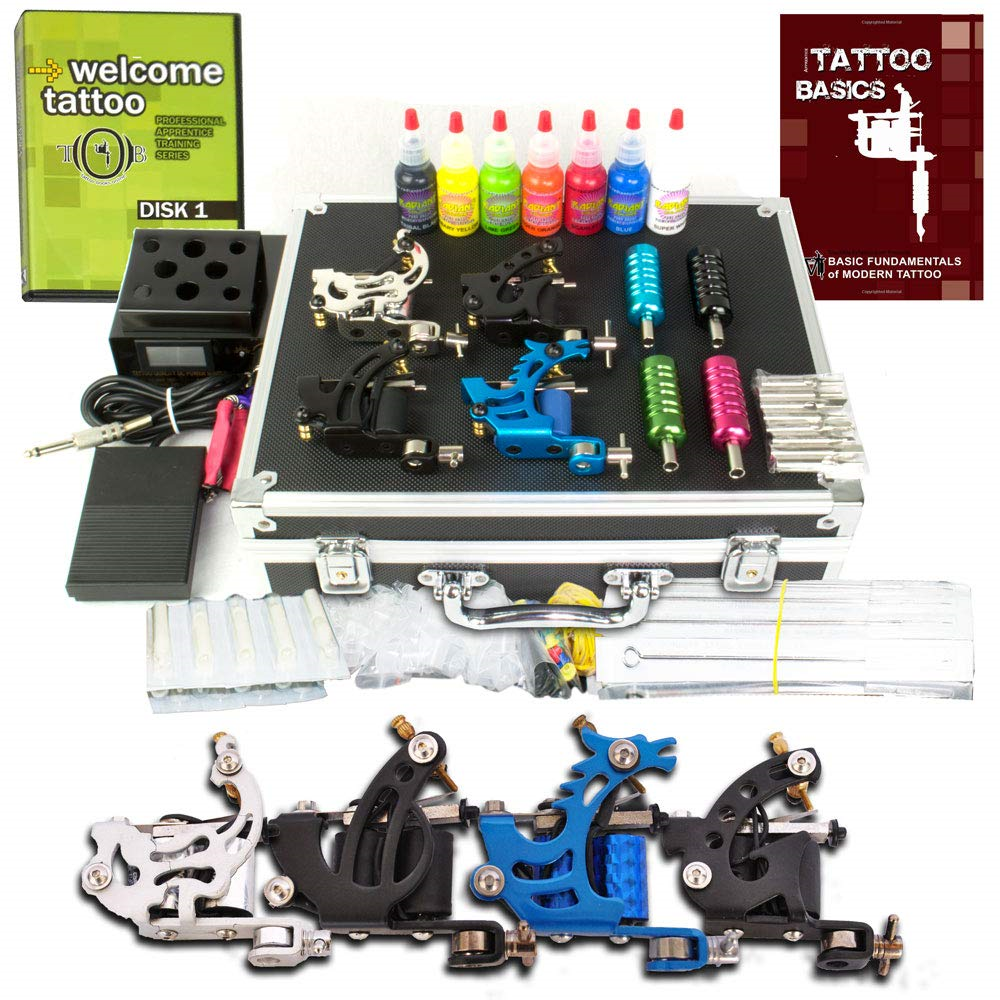 Pirate Face TattooGRINDER Tattoo Kit 4 Tattoo Machine Guns Power