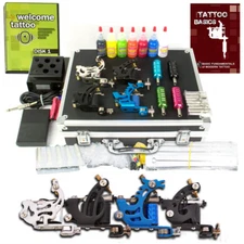 Pirate Face TattooGRINDER Tattoo Kit 4 Tattoo Machine Guns Power Supply7 Ink