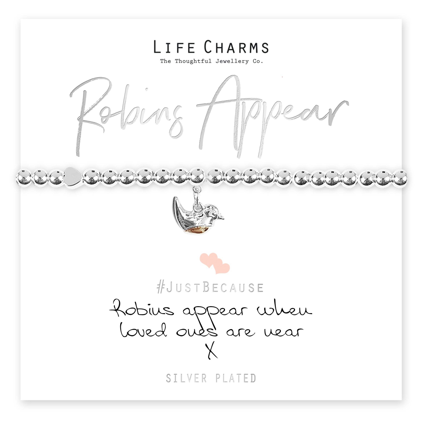 Life Charms Robins Appear Stretch Bracelet Silver Plated