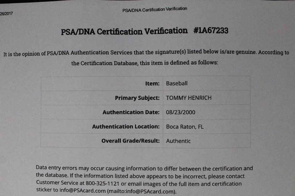 Bola de beisebol autografada PSA D Tommy Henrich (d.2009) NY Yankees 5x WS Champ - Imagem 4 de 4