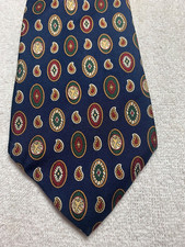 TOMMY HILFIGER MENS TIE NAVY BLUE WITH RED GREEN GOLD 4 X 60
