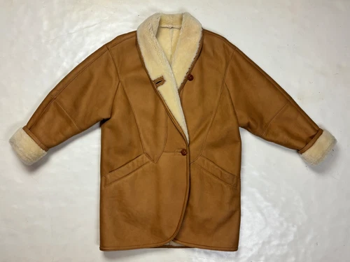 VTG Steve By Searle Neiman Marcus Shearling Coat Camel Brown Jacket Oversized S