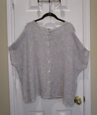 TAHARI Summer LINEN Button-down Boxy Oversized Style Top in Gray ~ SZ M