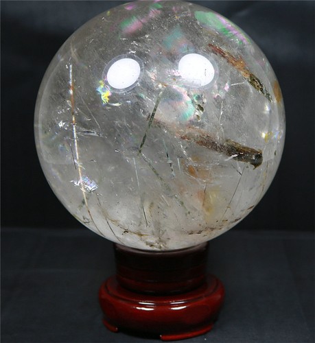 108mm 4.08LB NATURAL WHITE CLEAR QUARTZ CRYSTAL WITH TOURMALINE SPHERE BALL - Picture 11 of 12