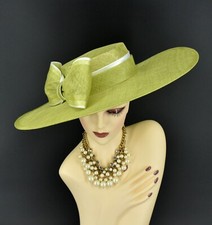 M23155( Lime green )Wide Brim Sinamay Fascinator hat Kentucky Derby Wedding