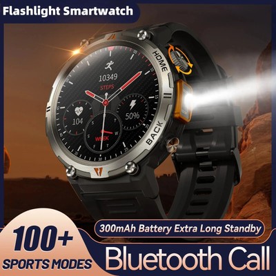 Smart Watch For Men Bluetooth Call With Flashlight Sports GPS Tracker Waterproof