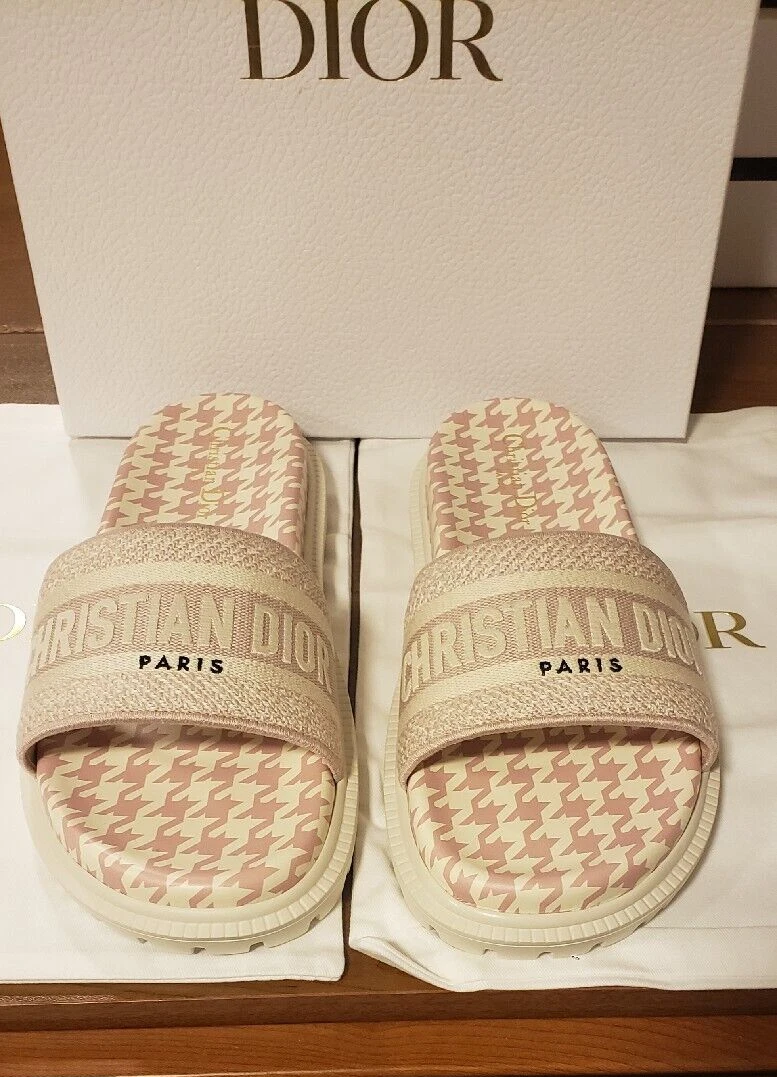 Sandale plate mule logo rose blanc Christian Dior Dway 41