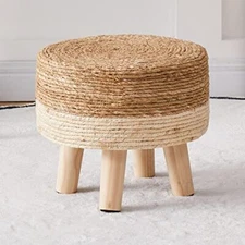  Foot Stool Natural Seagrass Hand Weave Poufs Round Ottoman for Couch Desk 