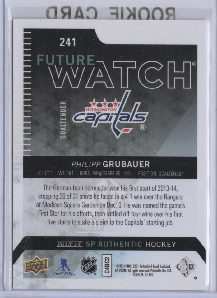 2013-14 SP Authentic Futur Watch Philipp Grubauer Rookie 0697/1299 #241 - Image 2 of 2