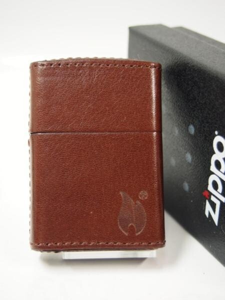 Zippo Leather Wrapped Fire Flame Brown Lighter Regular Case Japan