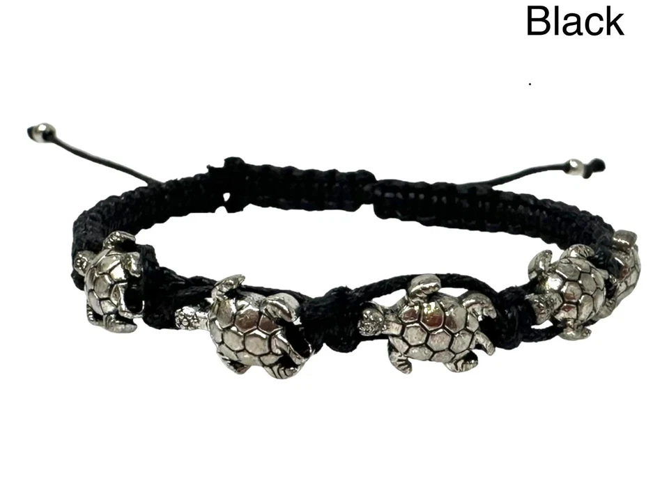 Pulsera Tortuga - Pulsera Macramé Ajustable con 5 Tortugas Tono Plata Foto 2 de 4