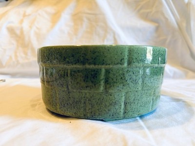 Vintage H Hipp Pottery Hand Painted Green Speckle Basket Bowl #B5