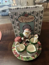 "Holiday Treasures"Miniature Holiday Tea Set Santa Clause Cups W/ Tea Pot 