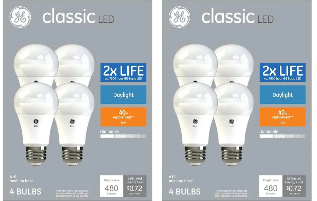(8 bulbs)GE classic LED 40 watt equivalent A19 Daylight Dimm