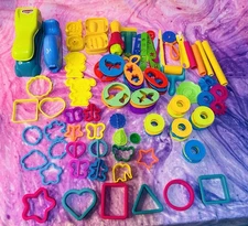 90 PC Play Doh Accessories Lot Cutters Stamps Molds Shapes Food Toys Fine Motor