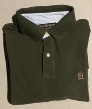 VTG 90s Tommy Hilfiger Crest Logo Olive Green Polo Shirt Size Large Dark Green