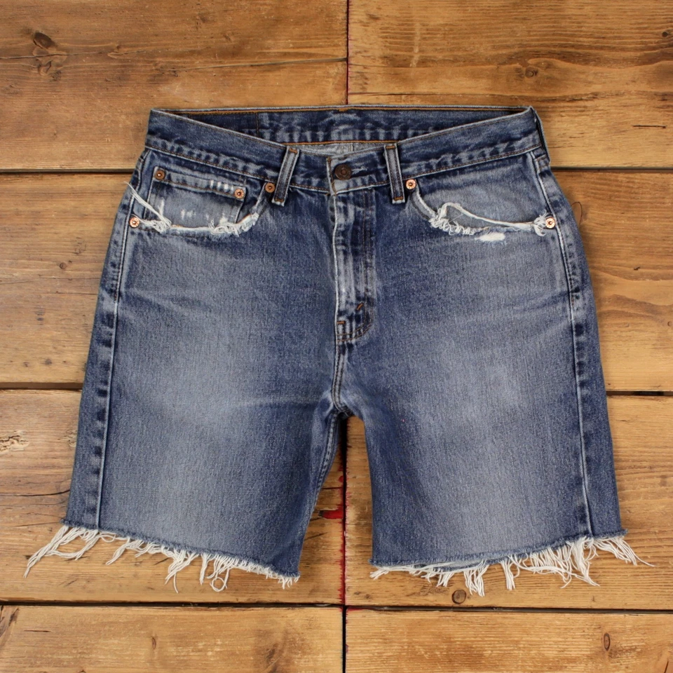 Vintage Levi's Denim Shorts 31 Levis Raw Hem Jorts Stonewash Hot Pants Blue