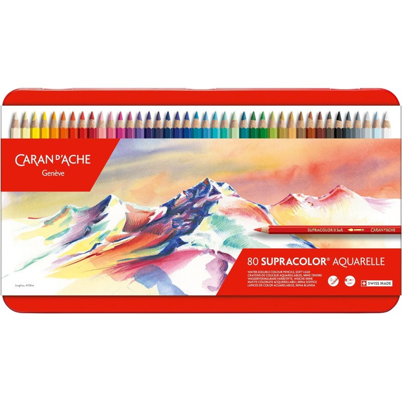 Crayons aquarellables Supracolor Caran d'Ache pour artistes, coffret de 80