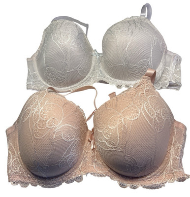 B.Luxe 2 Bras Women 40D White Beige Underwire Padded Full Coverage Lace Bow Cute