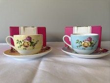 Royal Albert Country Roses Porcelain Tea Cup Set 2 Saucers, 2 Cups NIB