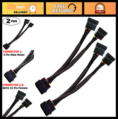 4 Pin IDE Molex to Dual 15 Pin SATA Power Splitter Adapter Cable - 8'' (2 Pack)