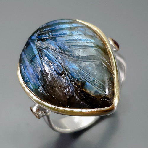 Handmade 20 ct Natural Labradorite Ring 925 Sterling Silver Size 8.5 /R398437